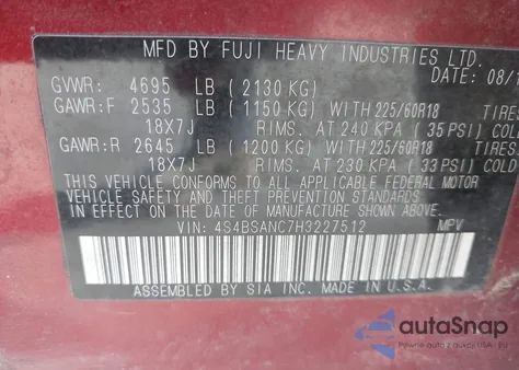 2017 Subaru Outback 2.5I Limited z USA, uszkodzony, nr VIN 4S4BSANC7H3227512